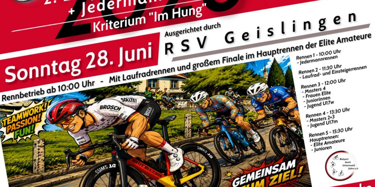 28 Juni: Schnell noch anmelden zum Jedermann-Radrennen in Geislingen (bei Balingen)